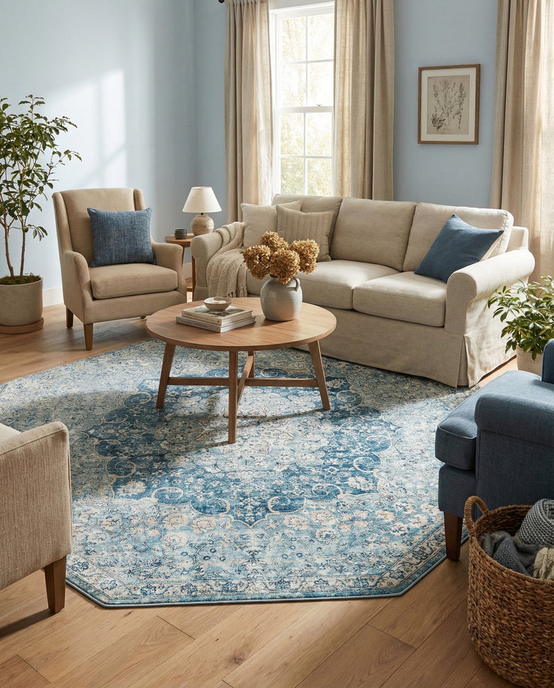 Coastal Haven Collection Area Rug - Seabreeze (Navy Blue) Octagon Navy Blue  lifestyle 36