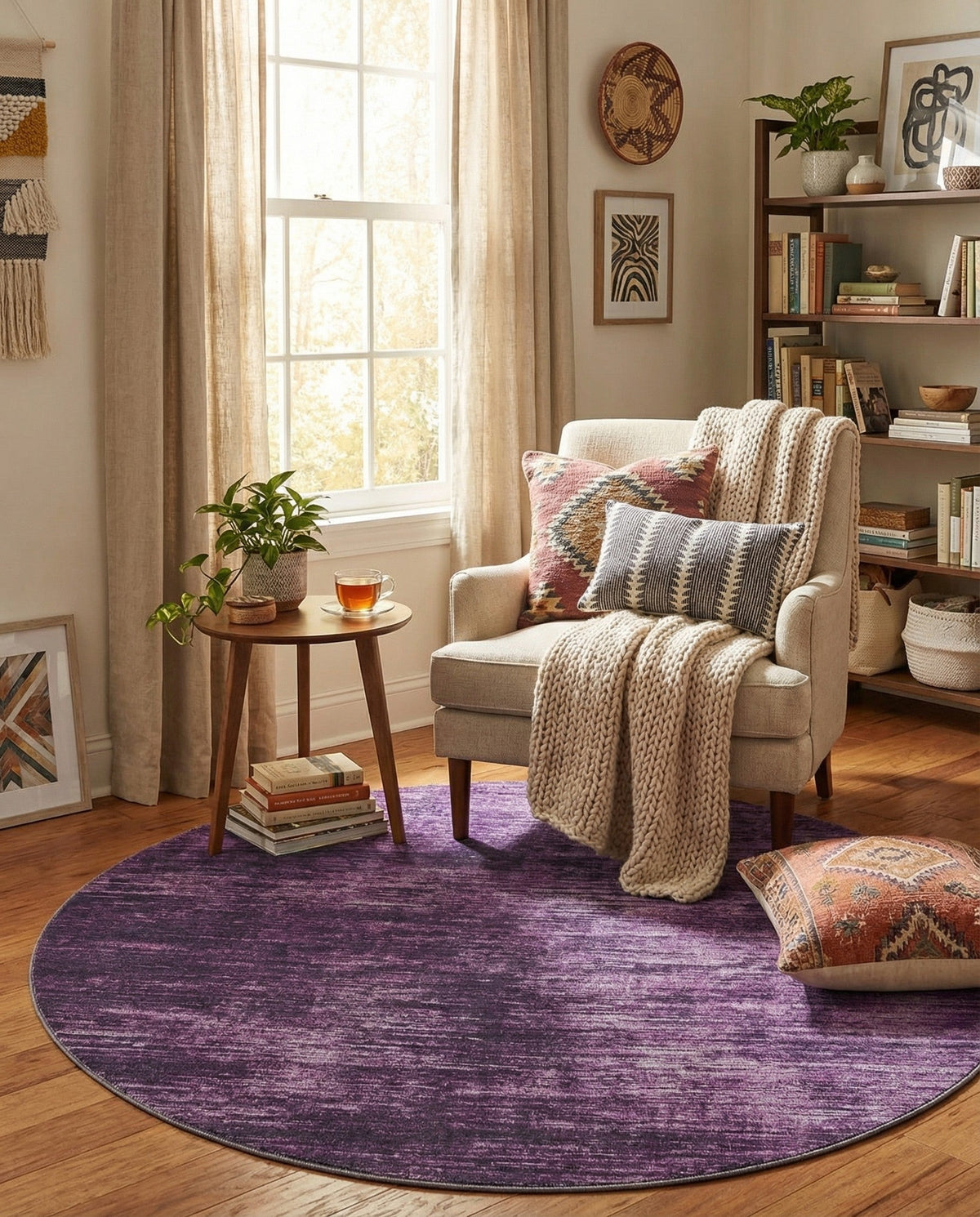 Sahara Essence Collection Area Rug - Oasis (Purple) Round Purple  lifestyle 81