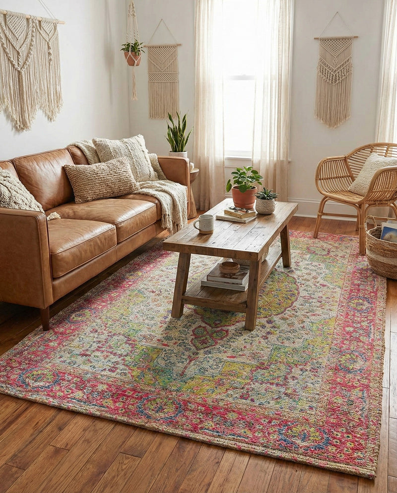 Savannah Threads Collection Area Rug - Charleston Rectangle Ivory Pink  lifestyle 28