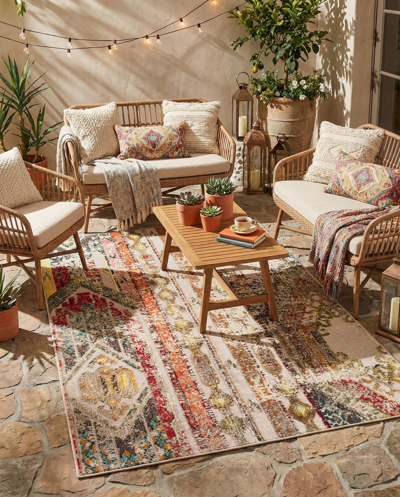 Outdoor Marrakesh Collection Area Rug -  Agadir Rectangle Multi Beige  lifestyle 24