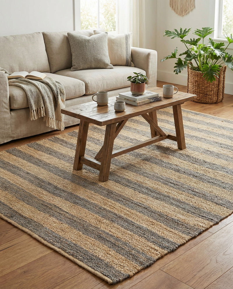 Woven Seaside Jute Collection Area Rug - Nantucket Rectangle Gray Ivory  lifestyle 6