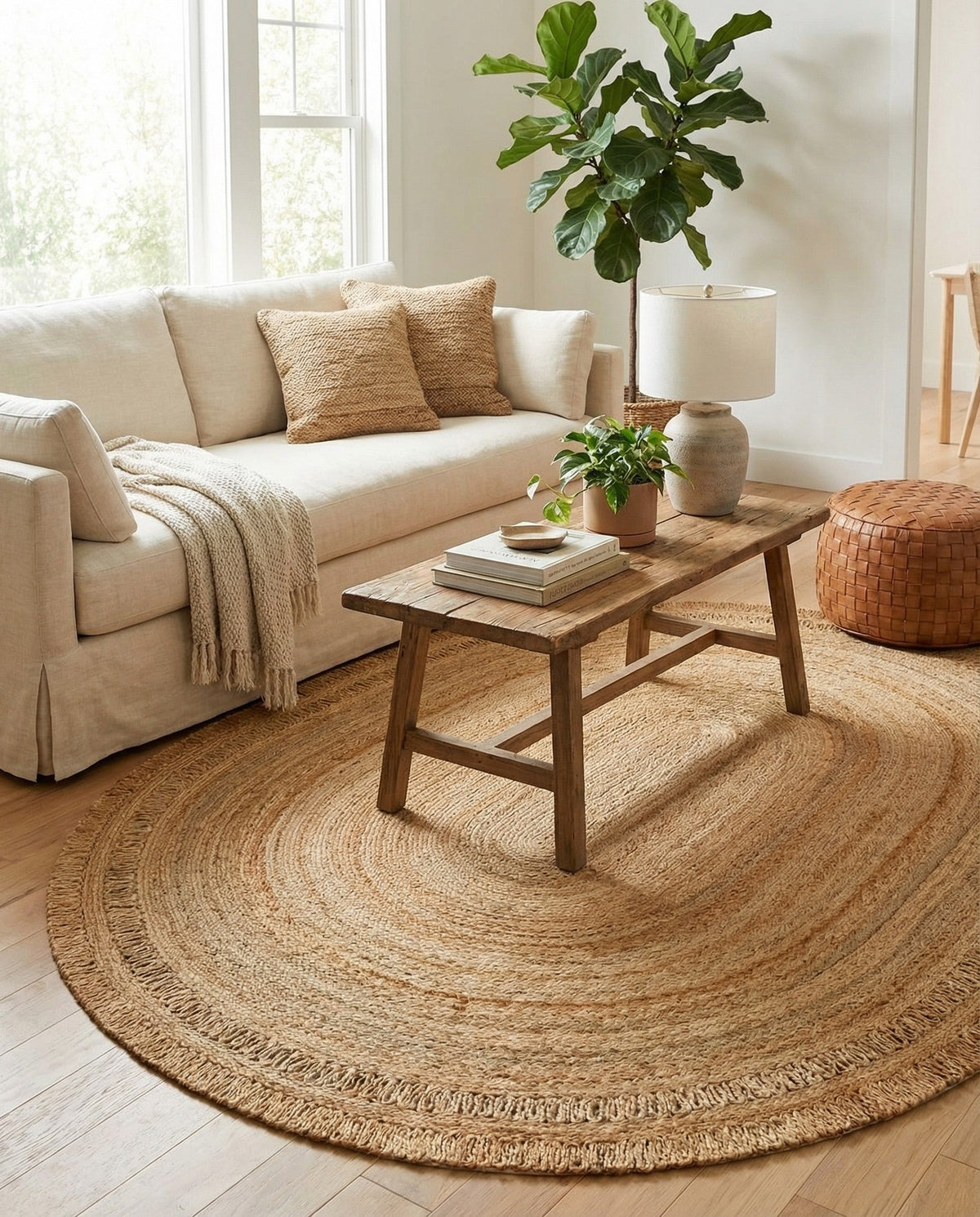 Woven Seaside Jute Collection Area Rug - Varadero Oval Natural  lifestyle 35