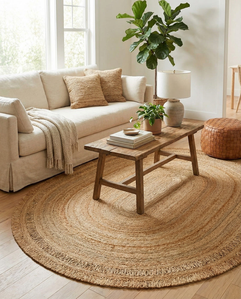 Woven Seaside Jute Collection Area Rug - Varadero Oval Natural  lifestyle 35