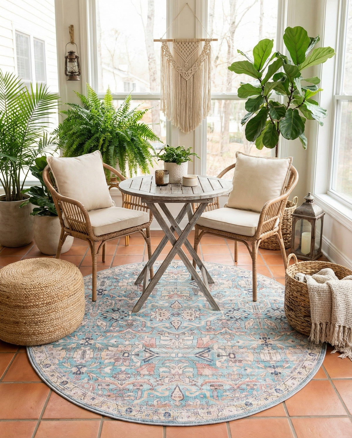 Vintage Memories Collection Area Rug -  Memories Round Blue  lifestyle 75