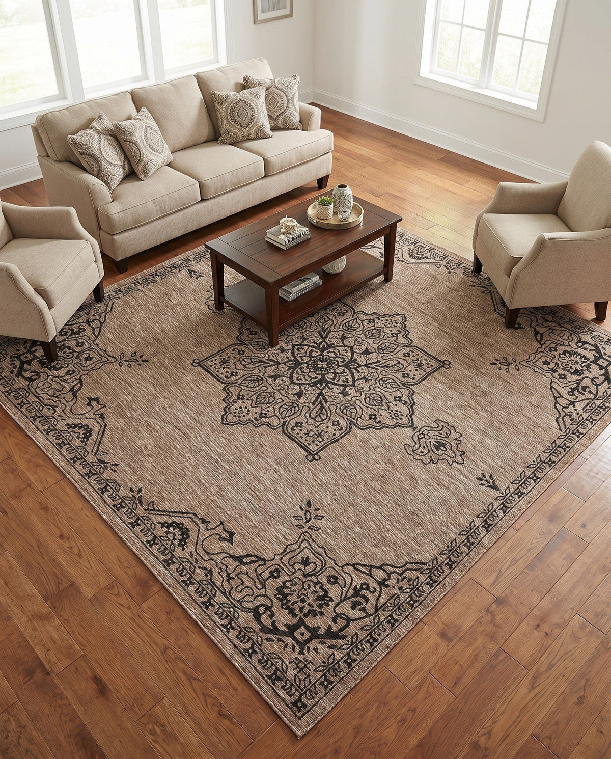 Patio Heritage Collection Area Rug -  Charleston (Beige) Square Beige  lifestyle 91
