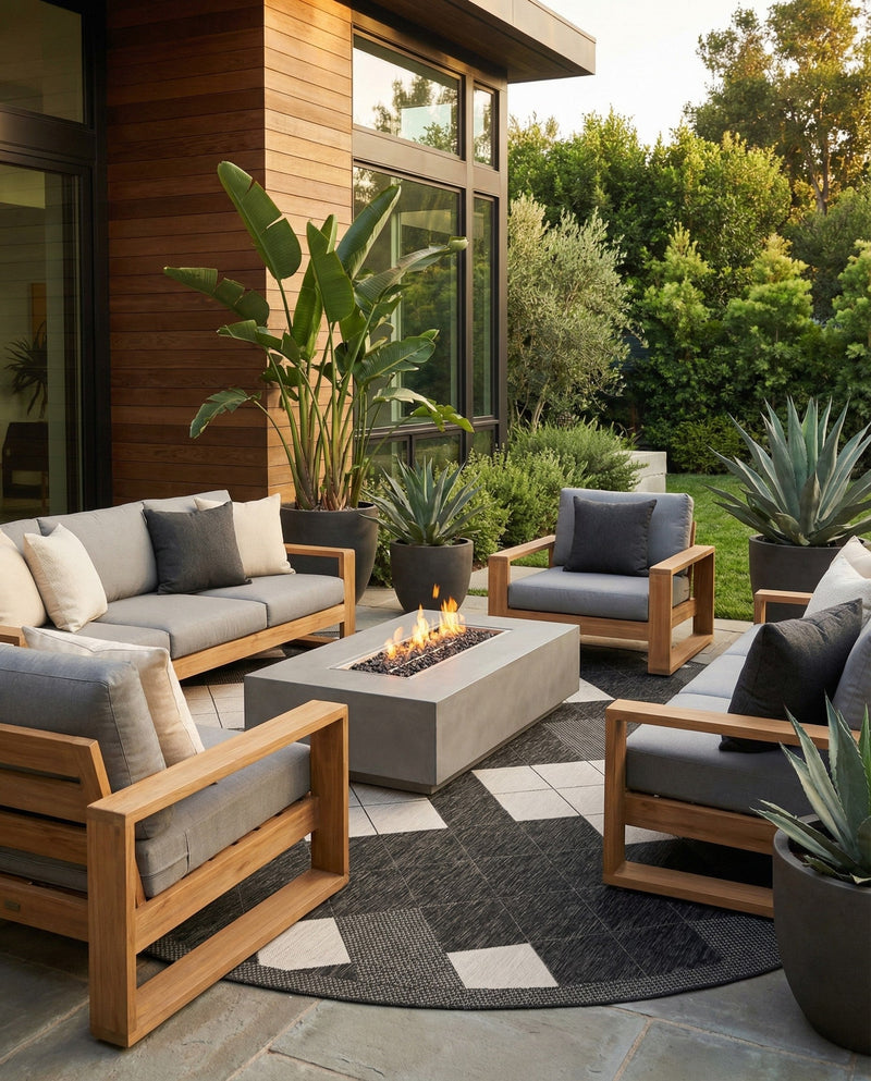 Urban Terrace Collection Area Rug -  Williamsburg Round Black and White  lifestyle 73