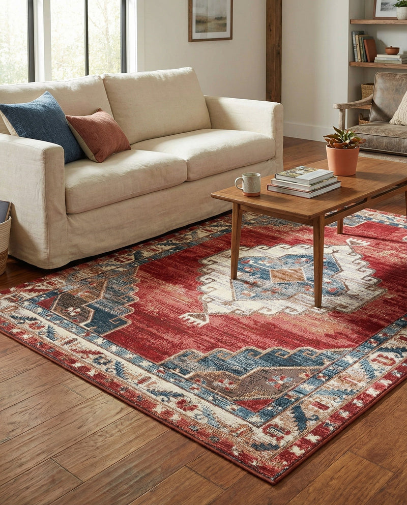 Patio Heritage Collection Area Rug -  Alcove Rectangle Red and Navy Blue  lifestyle 11