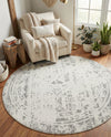 Brighton Stripes Collection Area Rug - Sussex (Ivory and Gray) Round Ivory and Gray  lifestyle 31