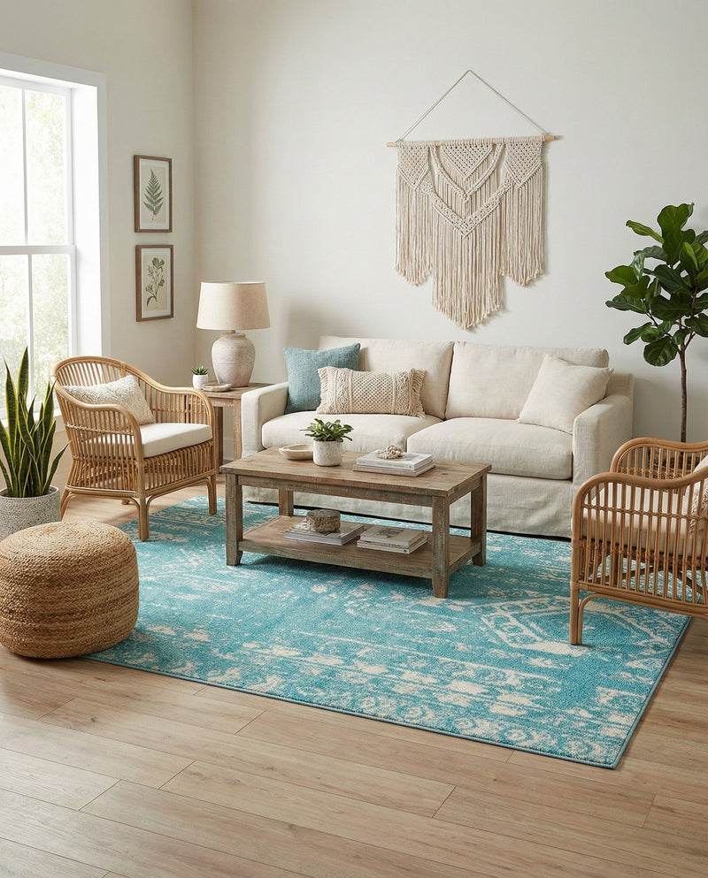 Brighton Stripes Collection Area Rug - Sussex (Light Blue) Rectangle Light Blue  lifestyle 19