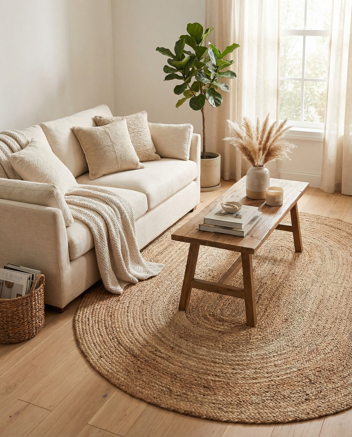 Woven Seaside Jute Collection Area Rug - Savannah (Natural) Oval Natural  lifestyle 51