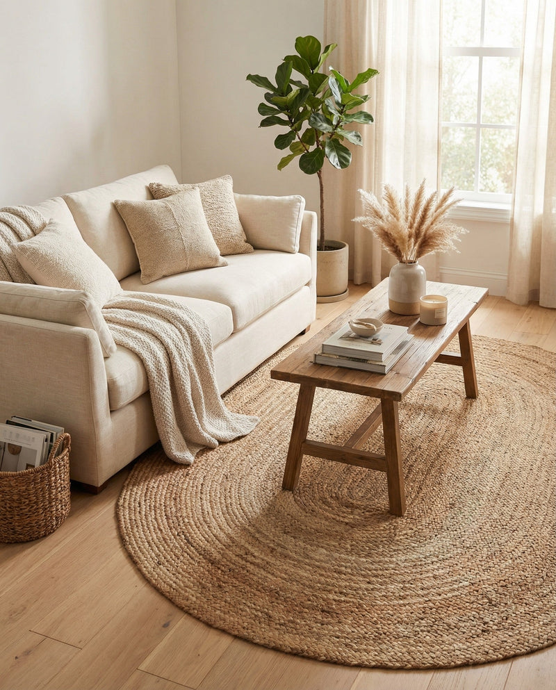 Woven Seaside Jute Collection Area Rug - Savannah (Natural) Oval Natural  lifestyle 51