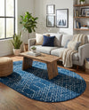 Marrakesh Lattice Collection Area Rug - Casablanca (Navy Blue) Oval Navy Blue  lifestyle 69