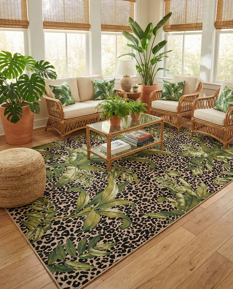 Seaside Blooms Collection Area Rug -  Lotus Rectangle Green  lifestyle 10