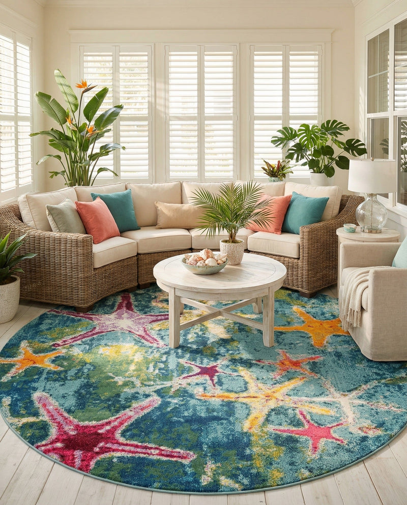 Sorrento Shores Collection Area Rug - Positano Round Navy Blue  lifestyle 78