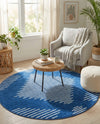 Seychelles Stripes Collection Area Rug - Mahe (Navy Blue) Round Navy Blue  lifestyle 25