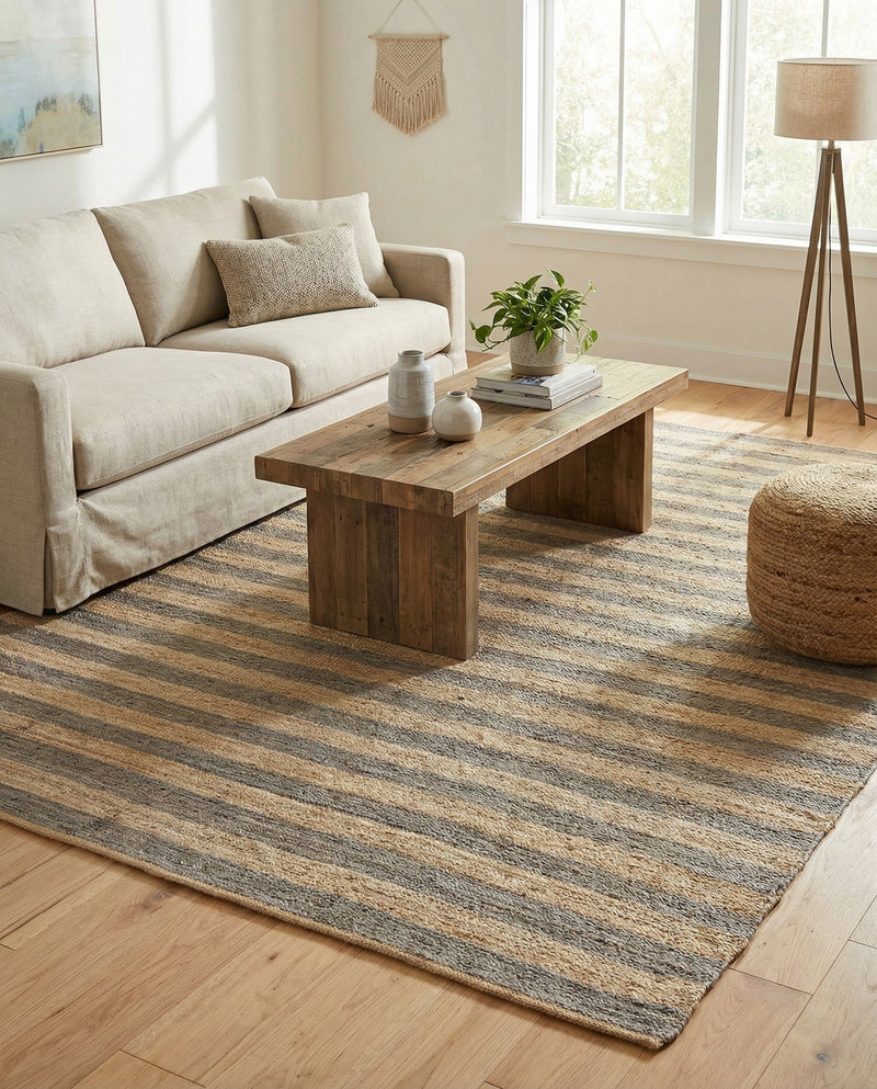 Woven Seaside Jute Collection Area Rug - Nantucket Rectangle Gray Ivory  lifestyle 7