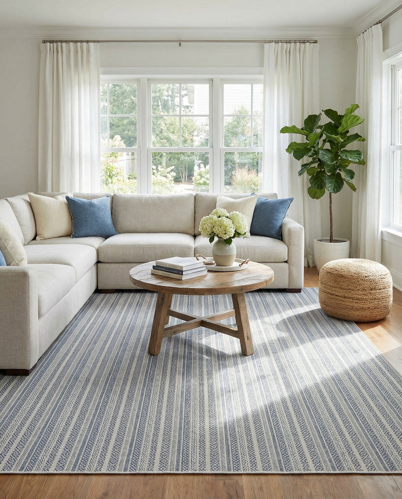 Seaside Stripes Collection Area Rug -  Boardwalk (Light Blue) Square Light Blue  lifestyle 64