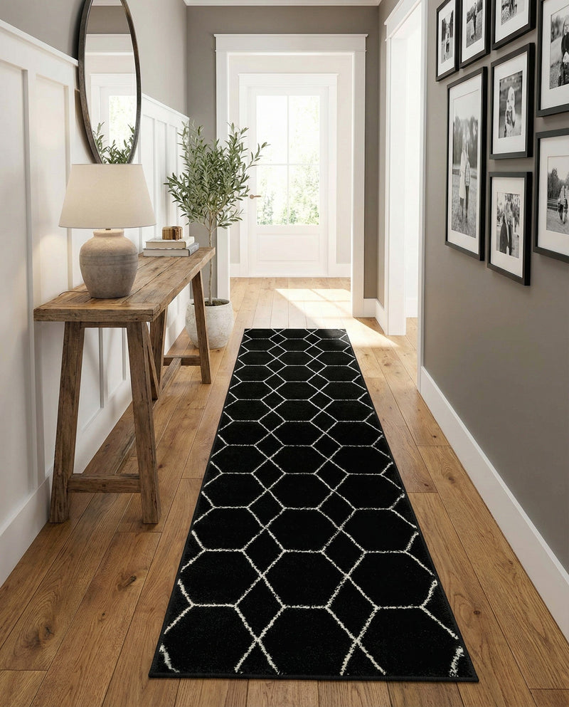 Trellis Mosaic Collection Area Rug - Arborville (Black) Runner Black  lifestyle 27