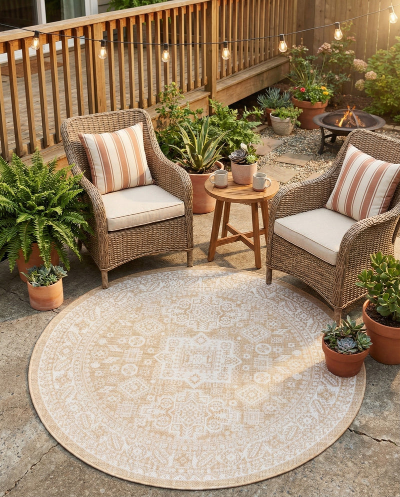 Tribal Terrace Treasures Collection Area Rug -  Incan Isle (Natural) Round Natural  lifestyle 31