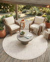 Tribal Terrace Treasures Collection Area Rug - Mayan Marina (Light Gray) Round Light Gray  lifestyle 74