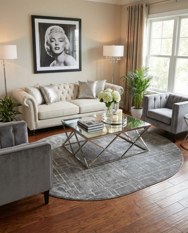 Hollywood Luxe Collection Area Rug -  Beverly (Gray Silver) Oval Gray Silver  lifestyle 53