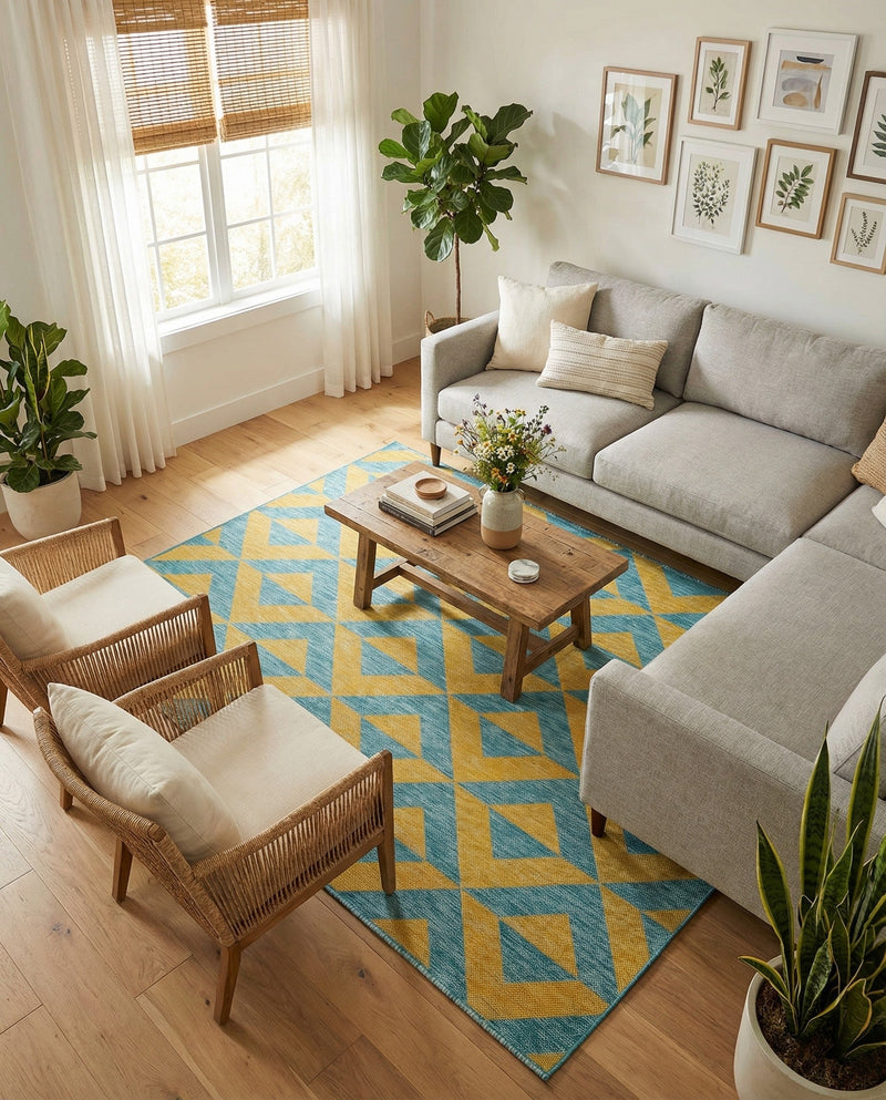 Urban Oasis Rugs Collection Area Rug -  Highrise (Yellow and Aqua) Rectangle Yellow and Aqua  lifestyle 7