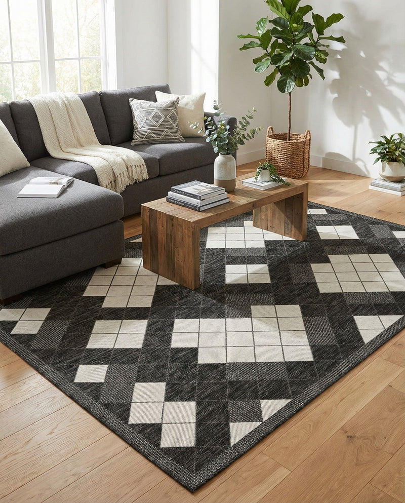 Urban Terrace Collection Area Rug -  Williamsburg Rectangle Black and White  lifestyle 3