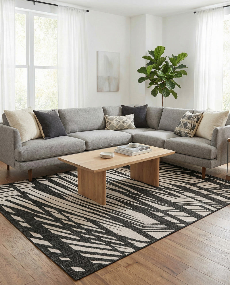 Urban Terrace Collection Area Rug -  Queens Rectangle Black and White  lifestyle 16
