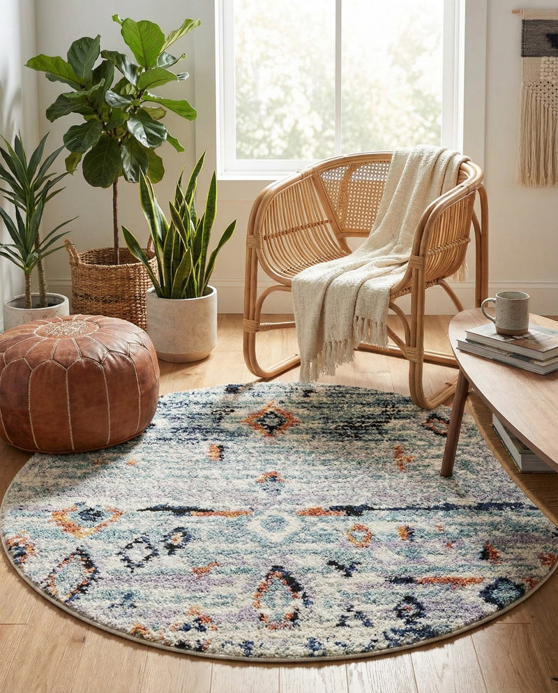 Tangier Treasures Collection Area Rug - Casablanca Round Light Blue  lifestyle 54