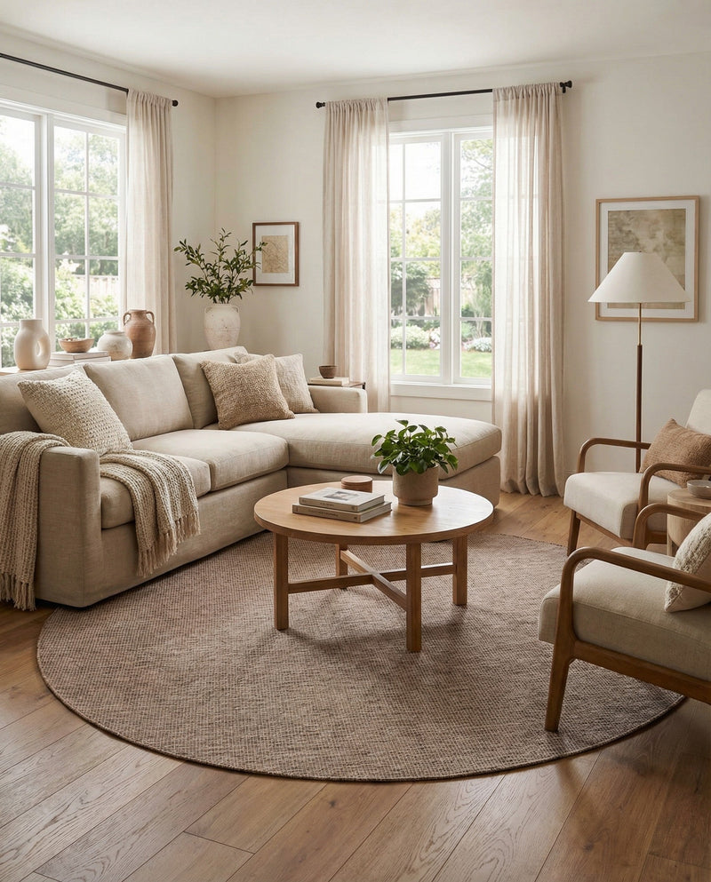 Seaside Serenity Collection Area Rug - Veranda (Light Brown) Round Light Brown  lifestyle 41