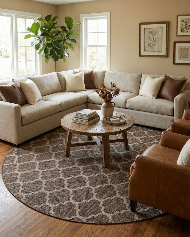 Savannah Pergola Collection Area Rug - Arbor (Brown) Round Brown  lifestyle 45