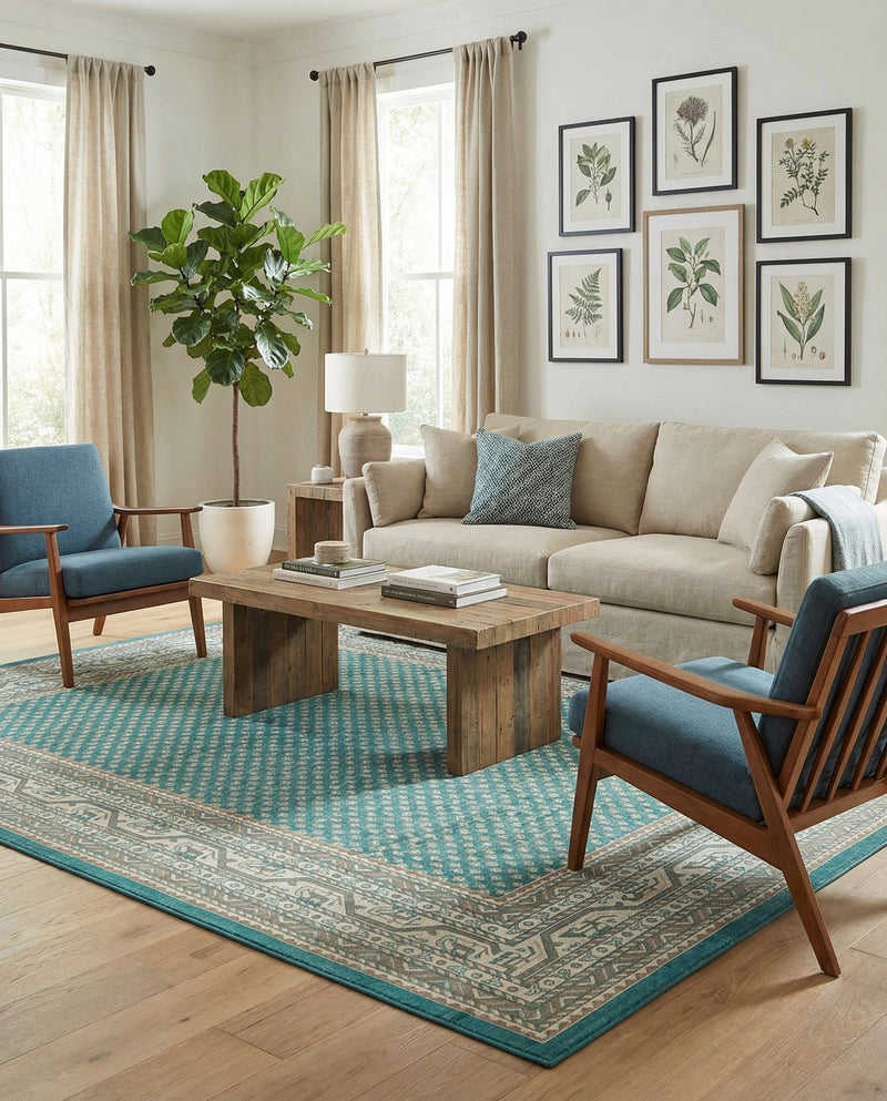 Soho Elegance Collection Area Rug -  Mercer (Turquoise) Rectangle Turquoise  lifestyle 3