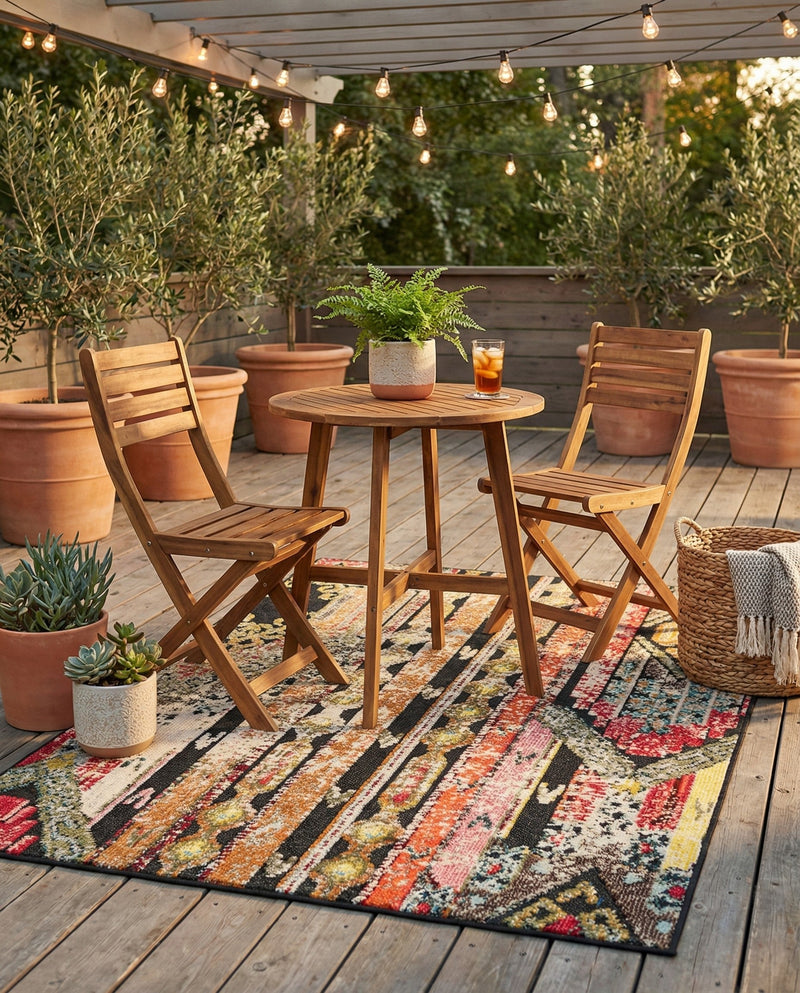 Outdoor Marrakesh Collection Area Rug -  Agadir Rectangle Multi Black  lifestyle 27