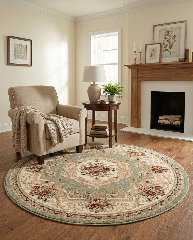Versailles Elegance Collection Area Rug -  Louveciennes (Green) Round Green  lifestyle 86