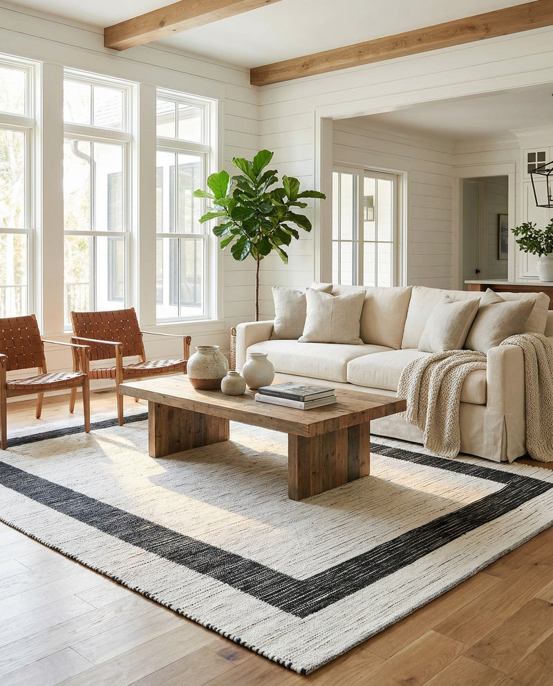 Osian Looms Collection Area Rug - Durham Rectangle White and Black  lifestyle 59