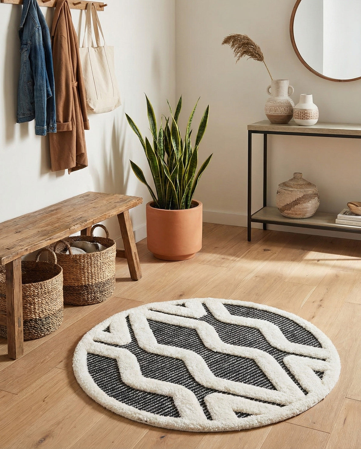 Monochrome Collection Area Rug -  Glacier Round Gray  lifestyle 86