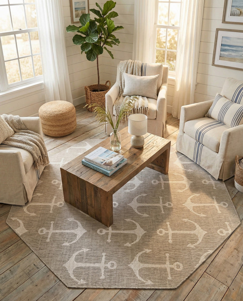 Seaside Haven Rugs Collection Area Rug - Sapphire (Gray) Octagon Gray  lifestyle 60