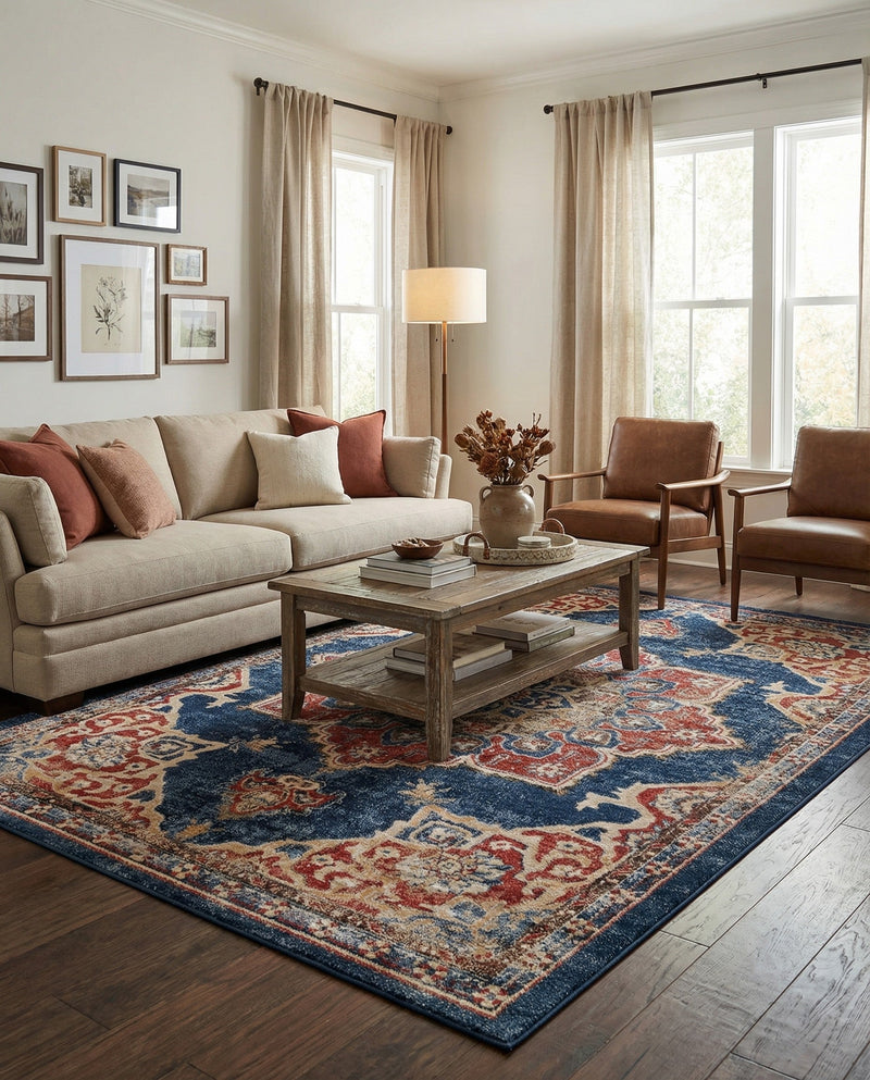 Eden Oasis Collection Area Rug -  Tranquility (Dark Blue) Rectangle Dark Blue  lifestyle 9