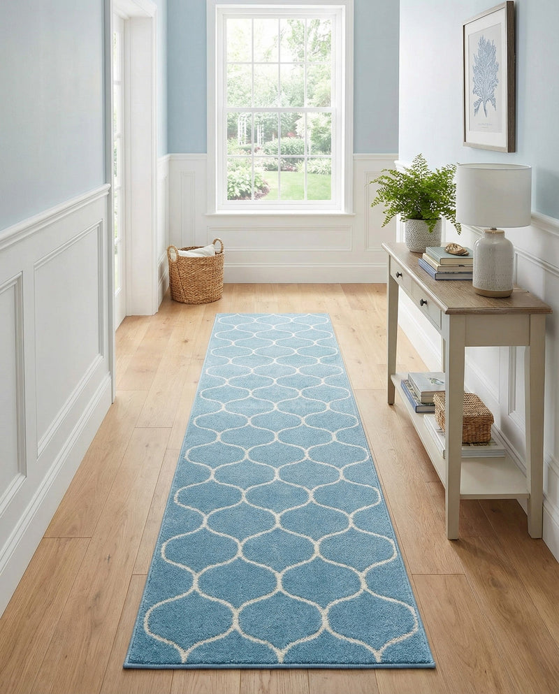 Trellis Mosaic Collection Area Rug -  Pergolatown (Light Blue) Runner Light Blue  lifestyle 34