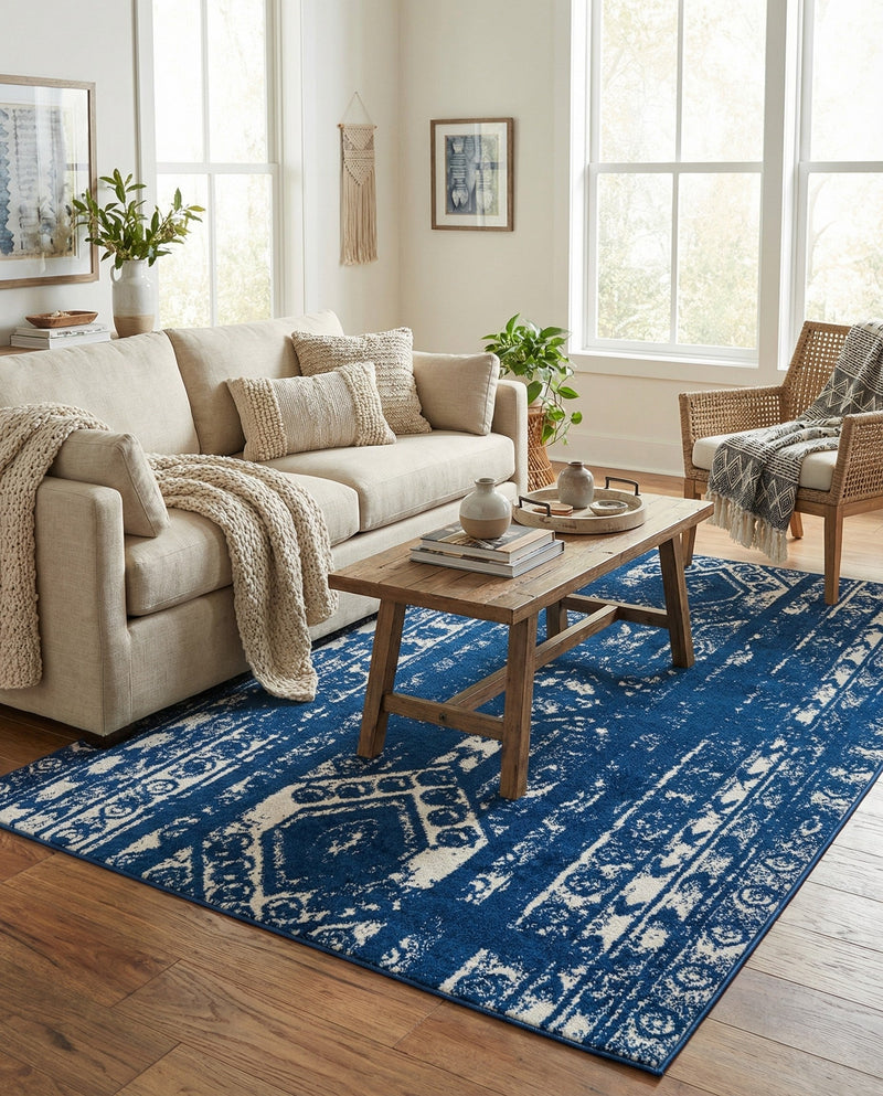 Brighton Stripes Collection Area Rug - Sussex (Navy Blue) Rectangle Navy Blue  lifestyle 9