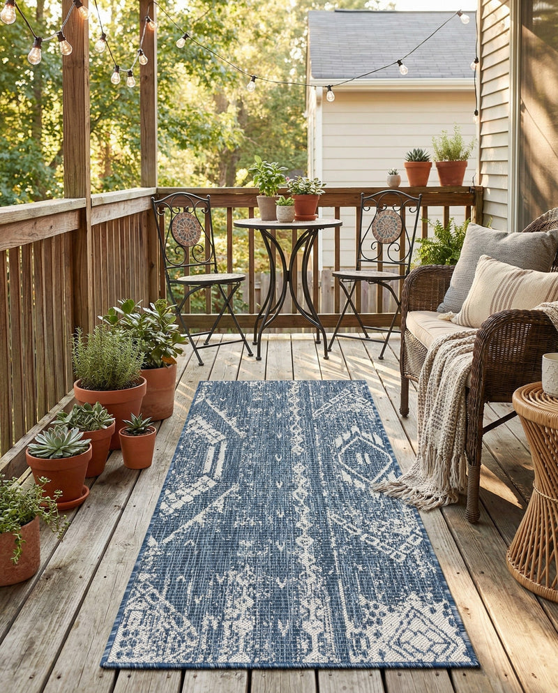 Desert Nomad Terrace Collection Area Rug - Sahara (Blue) Runner Blue  lifestyle 76