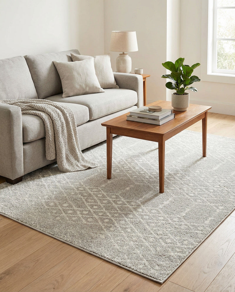 Marrakesh Lattice Collection Area Rug - Casablanca (Light Gray) Rectangle Light Gray  lifestyle 6