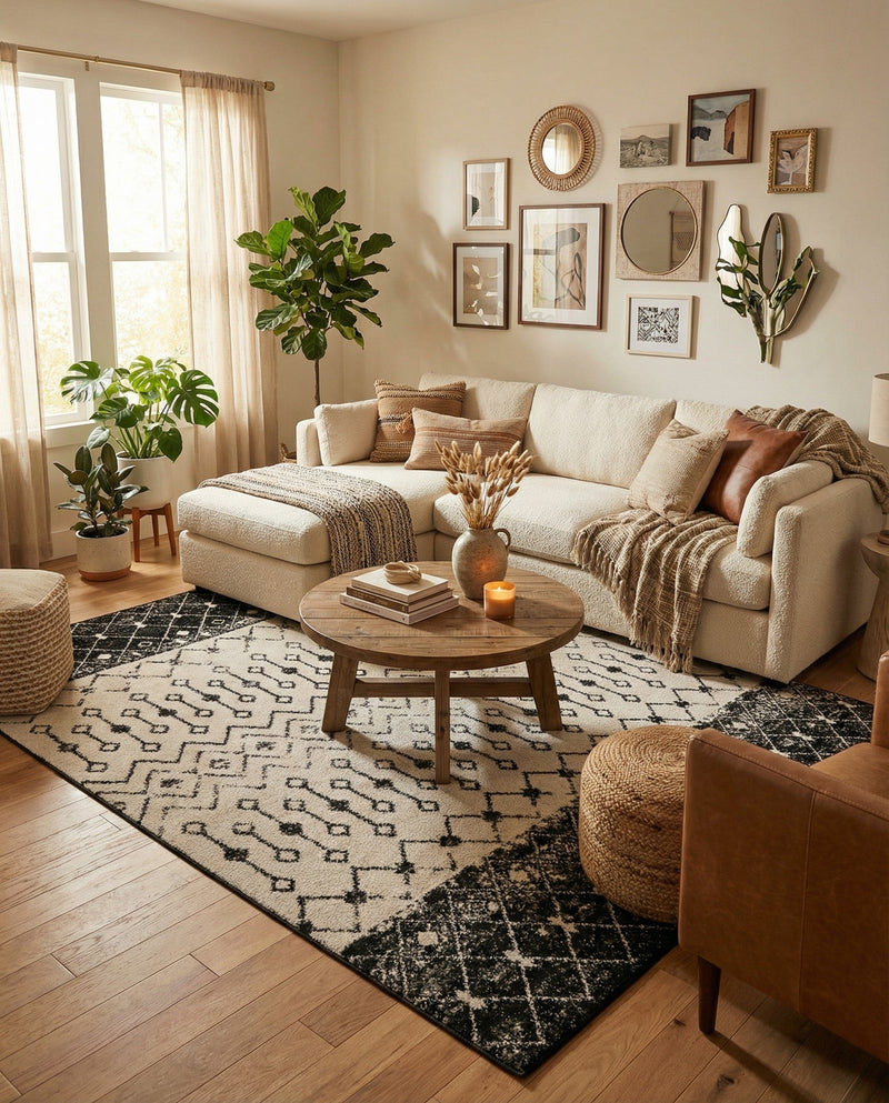 Mediterranean Lattice Collection Area Rug -  Casablanca (Black and White) Square Black and White  lifestyle 32