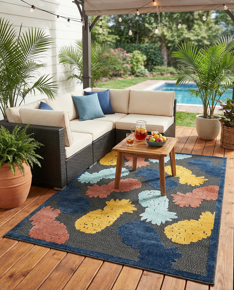 Caribbean Terrace Collection Area Rug -  Nevis Rectangle Black  lifestyle 21