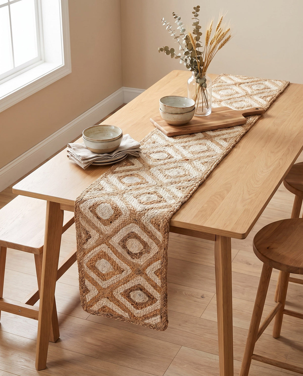 Woven Seaside Jute Collection Area Rug - Marina Table Runner Natural  lifestyle 130