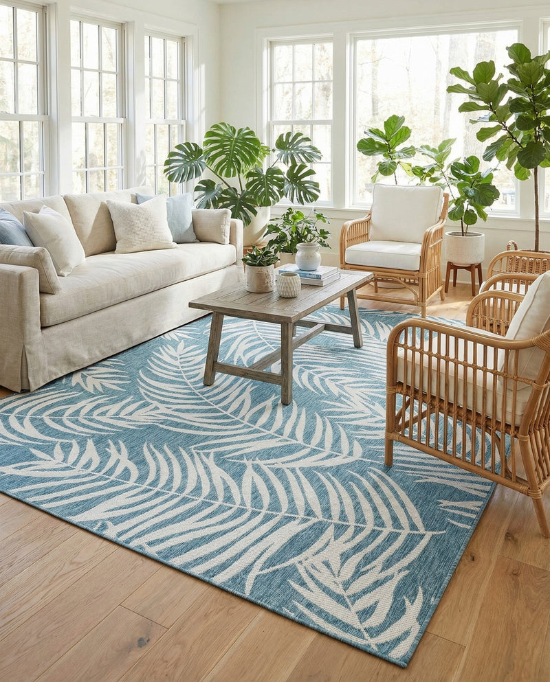 Seaside Blooms Collection Area Rug - Verdure (Light Aqua) Rectangle Light Aqua  lifestyle 12