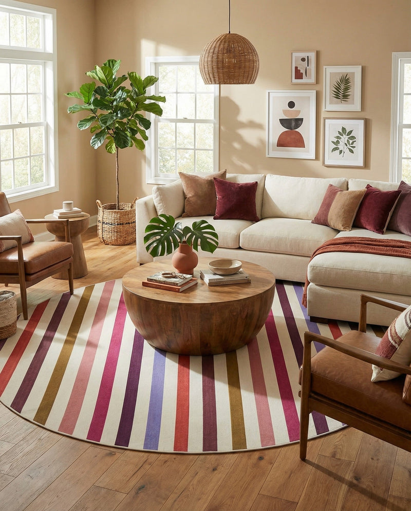 Seaside Stripes Collection Area Rug - Azul Round White  lifestyle 59