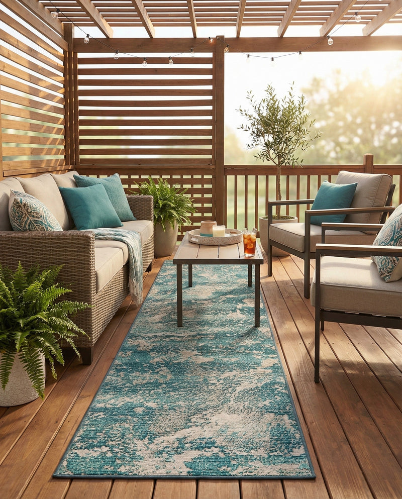 Urban Terrace Collection Area Rug -  Gazebo Runner Aqua Blue  lifestyle 57