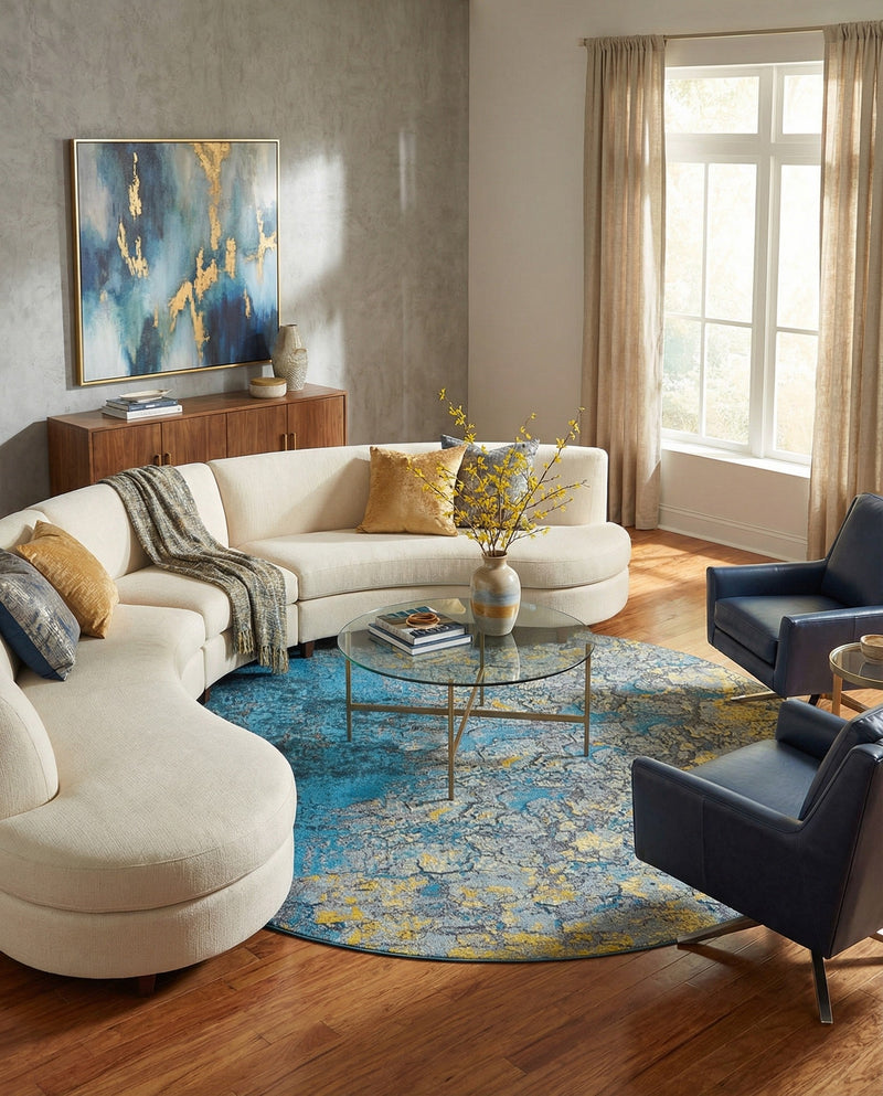 Urban Terrace Collection Area Rug -  Lanai Round Gradient Blue  lifestyle 61