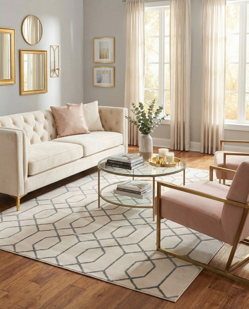 Hollywood Luxe Collection Area Rug - Sunset (White Silver) Rectangle White Silver  lifestyle 15
